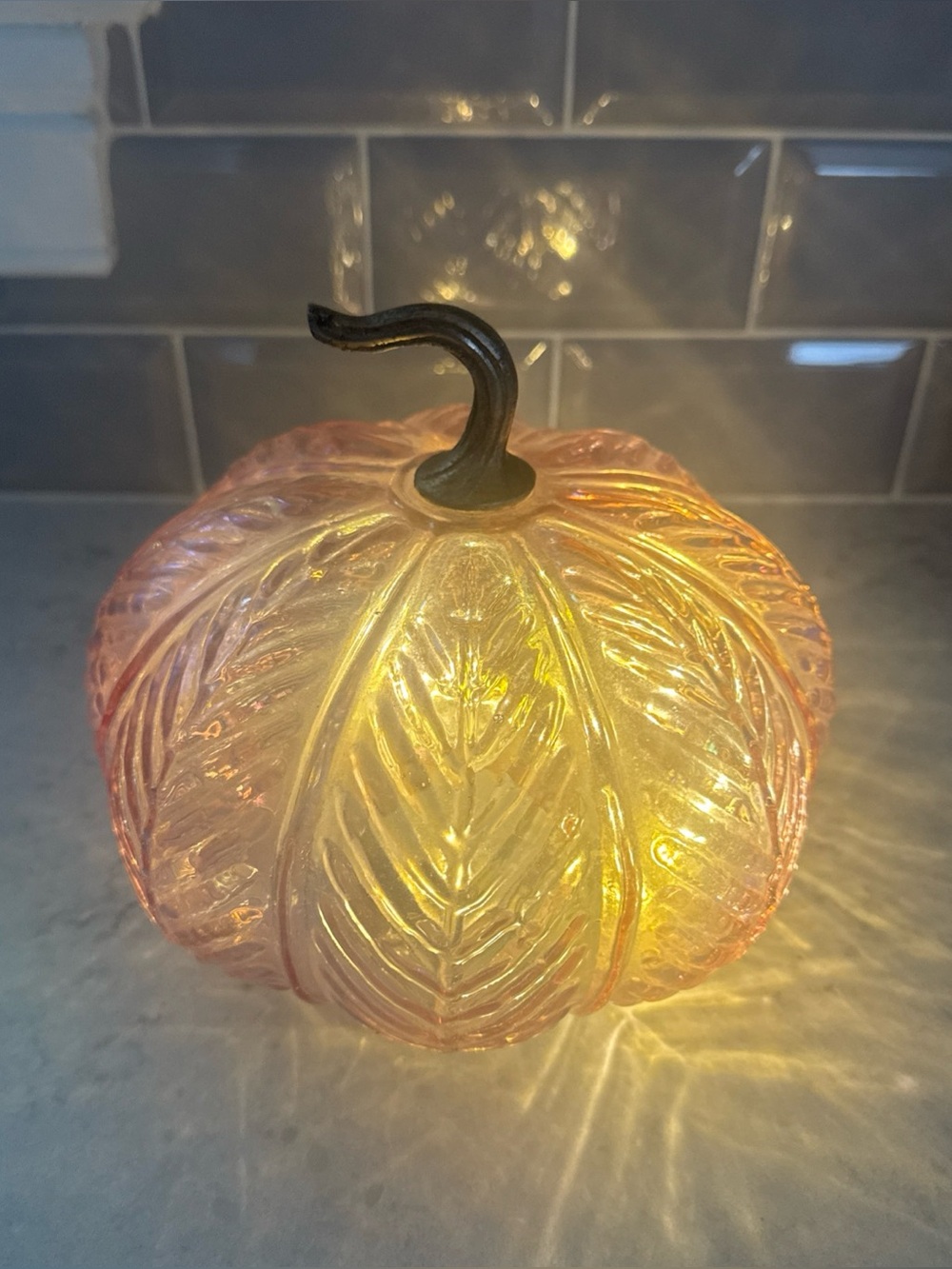 Glass Pumpkin Accent Light - Pink/Gold Decorative Pumpkin